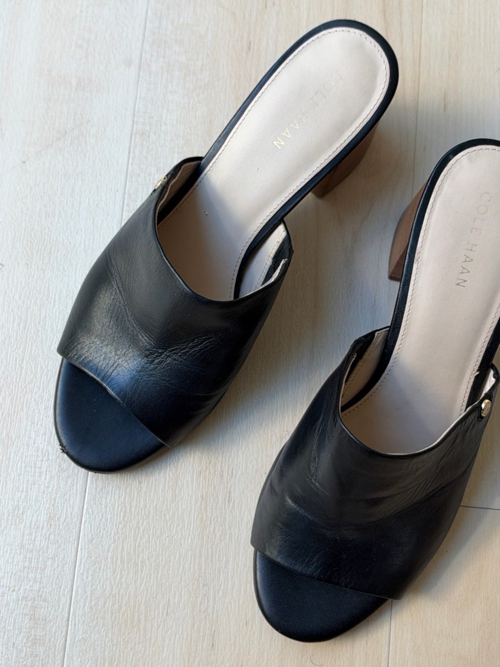 Cole Haan Black Leather Open-Toe Mule Heels